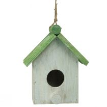 Artikel Hangdecoratie vogelhuisje hout groen wit 14,5×7,5×17,5cm