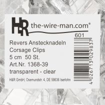 Artikel Bruiloft revers spelden transparant/zilver 5 cm 50 stuks