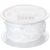 Artikel Organza lint voor bruiloftsdecoratie, wit, 10 mm breed, 5 m lang, met hartjes en parels.