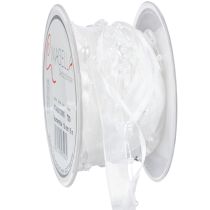 Artikel Organza lint voor bruiloftsdecoratie, wit, 10 mm breed, 5 m lang, met hartjes en parels.