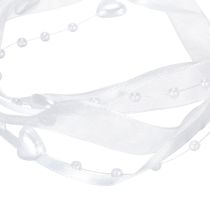 Artikel Organza lint voor bruiloftsdecoratie, wit, 10 mm breed, 5 m lang, met hartjes en parels.