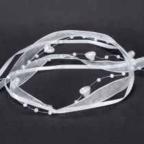 Artikel Organza lint voor bruiloftsdecoratie, wit, 10 mm breed, 5 m lang, met hartjes en parels.