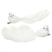 Artikel Bruiloftsdecoratie duiven als koppel duiven op clip wit 22cm 2 st