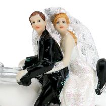 Trouwfiguur bruid en bruidegom op motor 9 cm