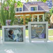 Spaarpot bruiloft &quot;Honeymoon Fund&quot; hout met glazen front wit H15m