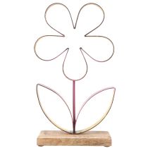 Artikel Houten metalen decoratieve bloem op voet oudroze goud H35cm