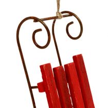 Artikel Houten slee om op te hangen rood 12cm x 4,5cm x 3,5cm 6 st