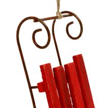 Artikel Houten slee om op te hangen rood 12cm x 4,5cm x 3,5cm 6st