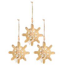 Artikel Houten stuurwiel decoratie metalen vis hanger Ø12cm 3 stuks