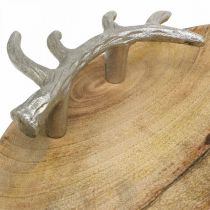 Houten dienblad rond met gewei handvat decoratief dienblad rustiek Ø39cm
