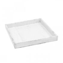 Decoratief dienblad wit vierkant houten dienblad shabby chic 24,5×24,5cm