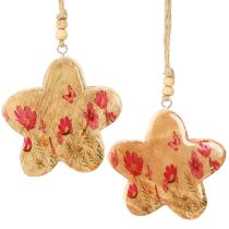 Artikel Houten hanger Lentebloemen in natuurlijk roze H9cm 4 st.