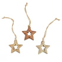 Artikel Houten hangers houten sterren natuurlijke kerstboomversiering Ø4,5cm 8st