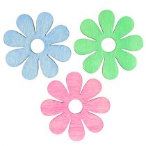 Houten bloem voor het verstrooien van roze, groen, blauw Ø4cm 72st
