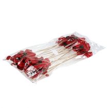 Artikel Bloemenstekers van hout, rood, decoratief, 9-12cm, 45cm, 15 stuks.