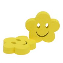 Houten bloem met gezicht geel 2,5 cm 48p
