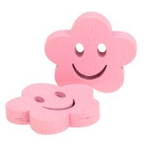 Houten bloem met gezicht roze 2,5 cm 48p