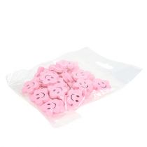 Artikel Houten bloem met gezicht roze 2,5 cm 48 st