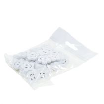 Artikel Houten bloem met gezicht wit 2,5 cm 48 st