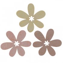Houten bloemen strooidecoratie bloesems hout beige/geel/roze Ø4cm 72st