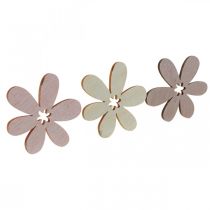 Houten bloemen strooidecoratie bloesems hout beige/geel/roze Ø4cm 72st