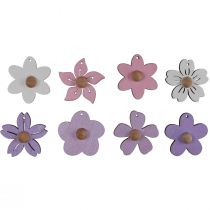 Artikel Houten bloemen hangdecoratie hout paars, roze, wit 4,5 cm 24st