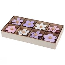 Artikel Houten bloemen hangdecoratie hout paars, roze, wit 4,5cm 24 st