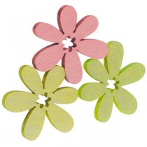 Houten bloemen strooidecoratie bloesems hout geel/roze/groen Ø2cm 144st
