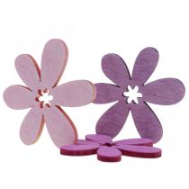 Houten bloemen strooidecoratie bloesems hout paars/violet/roze Ø4cm 72st