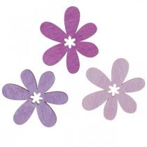 Houten bloemen strooidecoratie bloesems hout paars/violet/roze Ø4cm 72st