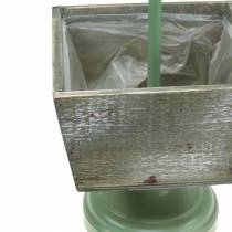 Artikel Bloempot met voet windwijzer hout naturel/groen 26x20cm H68cm