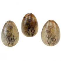 Houten eieren naturel mangohout Paaseieren van hout bloemendecoratie H10cm 3st