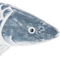 Artikel Houten vis in blauw en wit, visdecoratie, houtnerf, 35 cm, 1 stuk