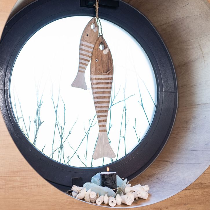 Houten visdecoratie maritieme vishanger hout 49cm