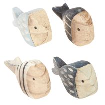 Artikel Houten Vis Maritieme Tafeldecoratie Natuurlijk Blauw Wit 8-9cm 8 st