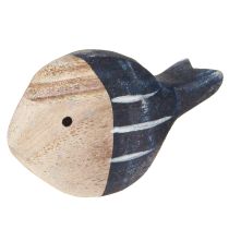 Artikel Houten Vis Maritieme Tafeldecoratie Natuurlijk Blauw Wit 8-9cm 8 st