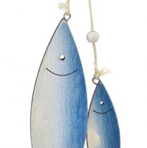 Artikel Houten vishangers vis blauw wit 11,5/20cm set van 2