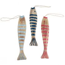 Artikel Houten vis om visdecoratie op te hangen hout 29cm gekleurd 3 stuks