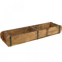 Artikel Houten plantenbak met metalen beslag, dubbele steenvorm, vintage plantenbak L57cm
