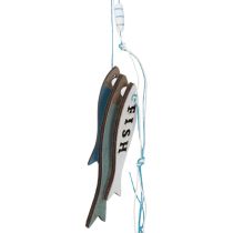 Artikel Houten visvormige hangdecoratie, blauw, 36 cm, 4 stuks