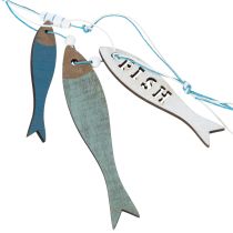 Artikel Houten visvormige hangdecoratie, blauw, 36 cm, 4 stuks