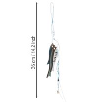 Artikel Houten visvormige hangdecoratie, blauw, 36 cm, 4 stuks