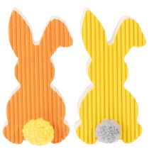 Artikel Houten paashaasjes, geel en oranje, 4x8 cm, 6 stuks