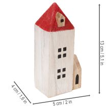Artikel Decoratieve houten huisjesset, rood en wit, meerdelige winterdecoratie, 13 cm, 6 stuks
