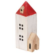 Artikel Decoratieve houten huisjesset, rood en wit, meerdelige winterdecoratie, 13 cm, 6 stuks