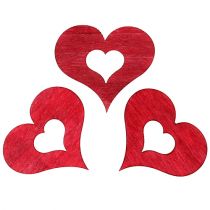 Artikel Houten hart om te strooien rood 4cm 72 st