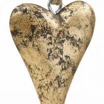 Houten hart goud effect, Valentijnsdag, bruiloft decoratie 10 × 7cm