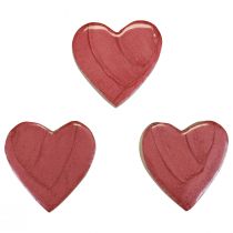 Houten harten decoratieve harten roze glanzend verspreide decoratie 4,5 cm 8st