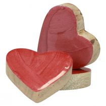 Houten harten decoratieve harten roze glanzend verspreide decoratie 4,5 cm 8st
