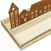 Artikel Decoratief houten dienblad rechthoekig met patina huisjes 50×17cm